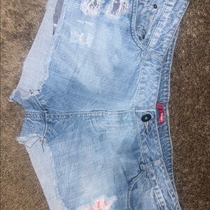 BONGO Blue Distressed Jean Shorts with Frayed Hem